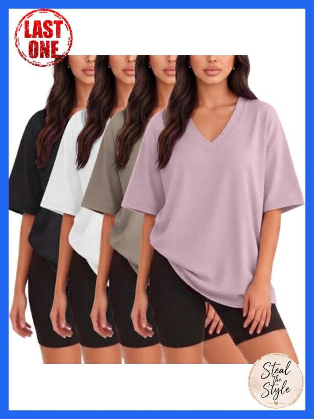 4 Pack Oversized Drop Shoulder Tshirts for Women Buttery Soft Dry Fit Crew Neck